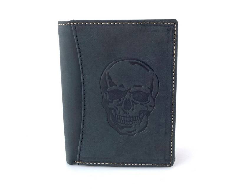 L&B Geldbörse Büffelleder Portemonnaie, integrierter RFID-Schutz >2395-Skull<, Totenkopf, Münzfach & Scheinfach + 11 Kartenfächer & 3 Sichtfächer von L&B
