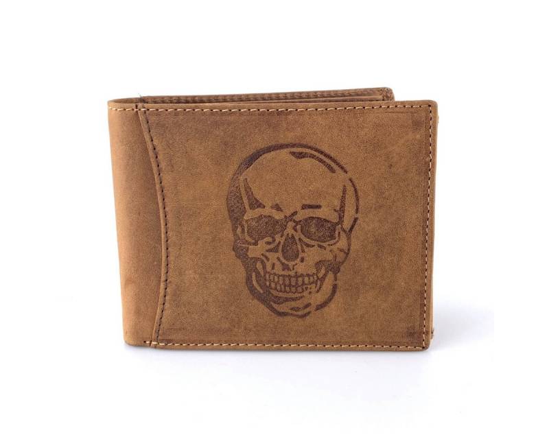 L&B Geldbörse Büffelleder Portemonnaie mit RFID-Schutz >2394-SKULL<, Totenkopf, Münzfach & Scheinfach + 8 Kartenfächer & 3 Sichtfächer von L&B