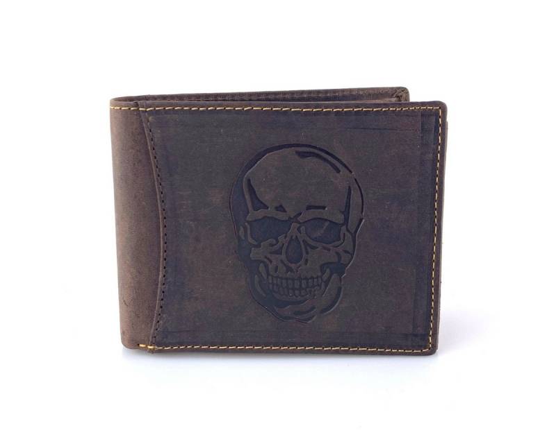 L&B Geldbörse Büffelleder Portemonnaie mit RFID-Schutz >2394-SKULL<, Totenkopf, Münzfach & Scheinfach + 8 Kartenfächer & 3 Sichtfächer von L&B