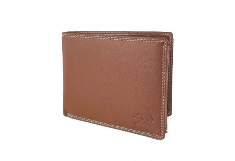 L&B Geldbörse Rindsleder Portemonnaie, integrierter RFID-Schutz >2339< Geldbeutel, Druckknopffach & Reißverschlussfach + 7 Kartenfächer & 3 Sichtfächer von L&B