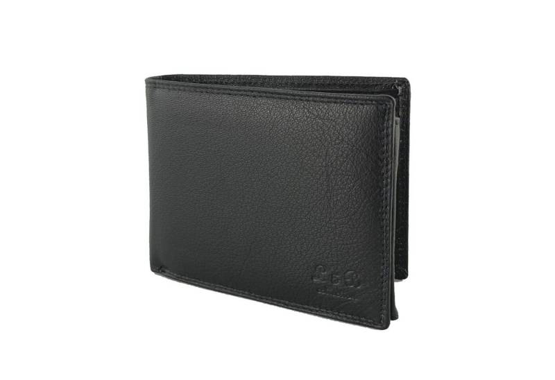 L&B Geldbörse Rindsleder Portemonnaie, integrierter RFID-Schutz >2339< Geldbeutel, Druckknopffach & Reißverschlussfach + 7 Kartenfächer & 3 Sichtfächer von L&B