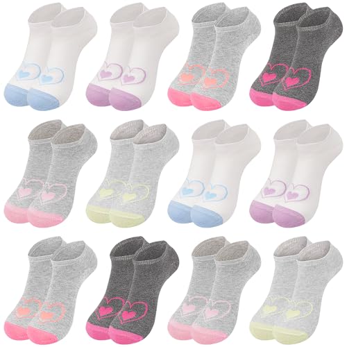 L&K 12er Pack Kindersocken Mädchen Knöchelsocken Sneakersocken Sportsocken Füßlinge Herzchen Motiv 2895 35/38 von L&K-II