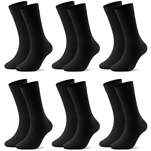 L&K-II 10/12 Paar Diabetikersocken für Herren ohne Naht ohne Gummibund Lange Socken Business-Socken Baumwolle Schwarz 2424 43-46 von L&K-II