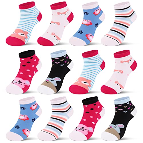 L&K-II 12 Paar Kinder Mädchen Socken mit niedlichen HerzmusternTiermustern Kids Füßlinge Sneakersocken bunt 2118A 27-30 von L&K-II