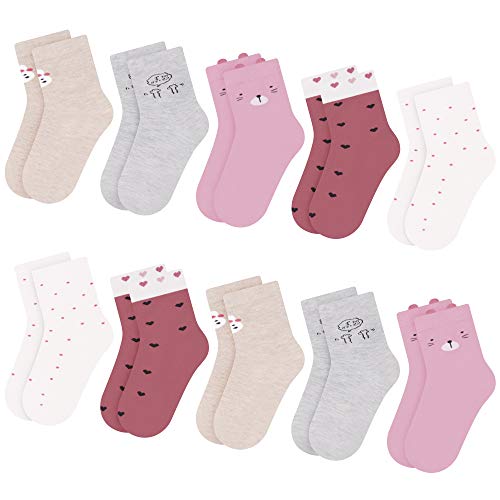 L&K-II 10 Paar Kinder Mädchen Socken aus Baumwolle Kleinkind Socken Dinosaurier Muster bunt Mittelhohe Strümpfe Alltagssocken Ganzjährig Socken 2845 31-34 von L&K-II