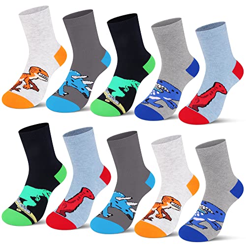 L&K-II 10er Pack Kinder Jungen Socken Hoher Baumwollanteil Dinosaurier Muster Mehrfarbig 2927 24-27 von L&K-II