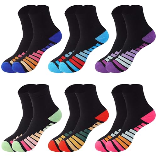 L&K-II 12 Paar Damen Muster Socken Laufsocken Knöchelhohe Sportsocken Arbeitssocken Crew Socks Atmungsaktiv Freizeitsocken Baumwolle 2220 35/38 von L&K-II