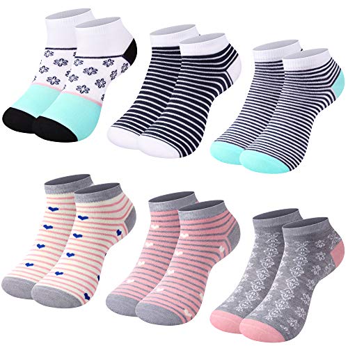 L&K-II 12 Paar Damen Sneaker Socken kurze socken sportsocken Freizeitsocken Mädchen Füßlinge Baumwolle Frühling Sommer mit Ringel Punkte Muster 2130 35-38 von L&K-II