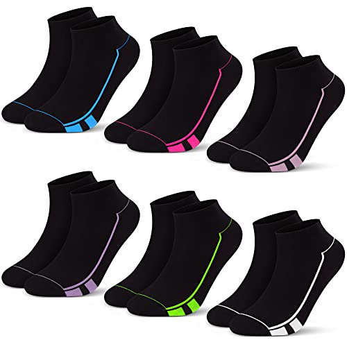 L&K-II 12 Paar Damen Sneaker Socken kurze socken sportsocken Freizeitsocken Mädchen Füßlinge Baumwolle Frühling Sommer Schwarz mit Farbbalken 2158 39-42 von L&K-II