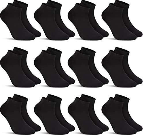 L&K-II 12 Paar Sneaker Socken Damen/Herren Kurzsocken Füßlinge atmungsaktive Baumwolle Sportsocken Uni in Schwarz 2301 43-46 von L&K-II
