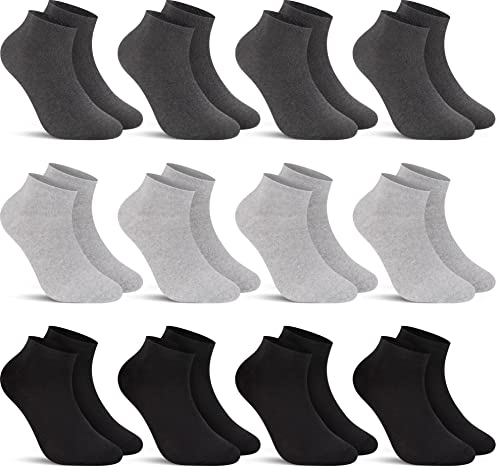 L&K-II 12 Paar Sneaker Socken Damen/Herren Kurzsocken Füßlinge atmungsaktive Baumwolle Sportsocken Uni in Schwarz und Grau 2301 35-38 von L&K-II