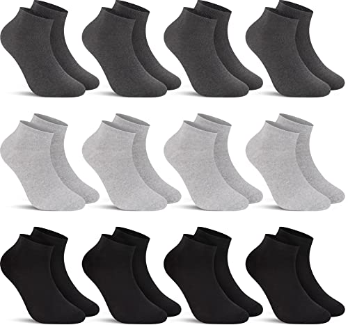 L&K-II 12 Paar Sneaker Socken Damen/Herren Kurzsocken Füßlinge atmungsaktive Baumwolle Sportsocken Uni in Schwarz und Grau 2301 39-42 von L&K-II