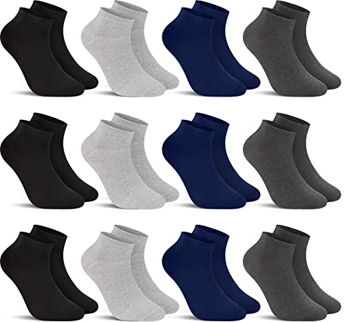 L&K-II 12 Paar Sneaker Socken Damen/Herren Kurzsocken Füßlinge atmungsaktive Baumwolle Schwarz/Grau/Navy 35-38 2301BG von L&K-II