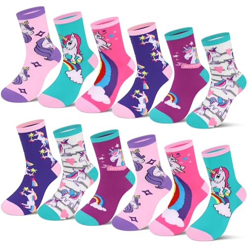 L&K-II 12er Kinder Mädchen Socken aus Baumwolle Kleinkind Einhorn-Muster Kids Sneakersocken mehrfarbig bunt Herbst Winter 2883 Größe 35-38 von L&K-II