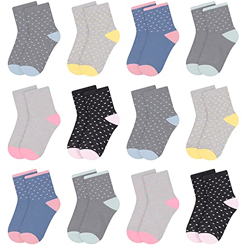 L&K-II 12er Kinder Mädchen Socken aus Baumwolle Kleinkind Punkte Muster Kids Sneakersocken mehrfarbig bunt Frühling Herbst 2841 27-30 von L&K-II