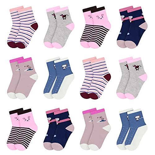 L&K-II 12er Kinder Mädchen Socken aus Baumwolle Kleinkind niedliche Muster Kids Sneakersocken bunt 2809 27-30 von L&K-II