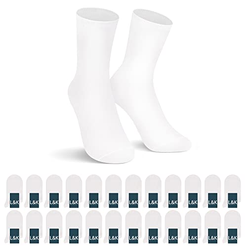L&K-II 24 Paar Herren Socken Weiß Business Freizeit Baumwolle Komfort-Bund 2027 WH 47-50 von L&K-II