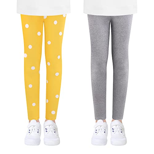 L&K-II 2er Pack Kinder Leggings Mädchen Tanzhosen Baby Leggings Turnhosen Baumwolle Grau Gelb mit Punktmuster 4539-A-122/128 von L&K-II