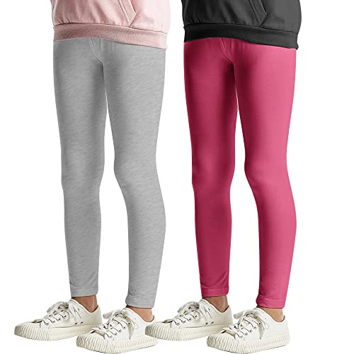 L&K-II 2er Pack Kinderleggings Basic Uni Farbe Mädchen Baby Leggins Fitness Hose Baumwolle 2708 Grau+Rosa-116 von L&K-II