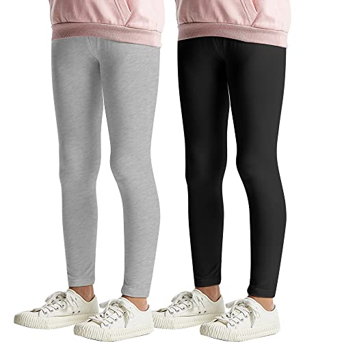 L&K-II 2er Pack Kinderleggings Basic Uni Farbe Mädchen Baby Leggins Fitness Hose Baumwolle 2708 Schwarz+Grau-140 von L&K-II