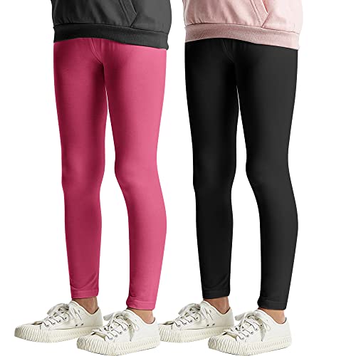 L&K-II 2er Pack Kinderleggings Basic Uni Farbe Mädchen Baby Leggins Fitness Hose Baumwolle 2708 Schwarz+Rosa-134 von L&K-II