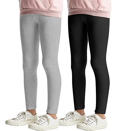L&K-II 2er Pack Kinderleggings Basic Uni Farbe Mädchen Baby Leggins Fitness Hose Baumwolle 2708 Schwarz+Grau-152 von L&K-II