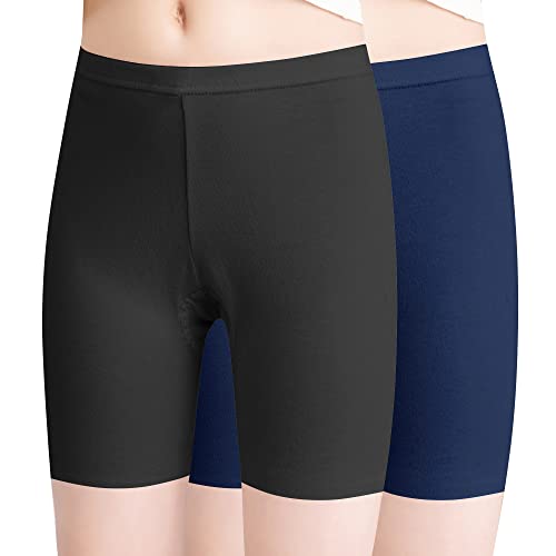 L&K-II 2er Pack Mädchen Leggings Kurz Radlerhose aus Baumwolle Sommer Shorts Uni Farbe Schwarz Dunkelblau 122/128 von L&K-II