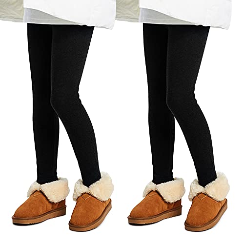 L&K-II 2er Pack Thermoleggings Mädchen Winter Leggings für Kinder Dicke Baumwolle mit Fleece gefütterte Kinder Hose 4610 Schwarz 146-152 von L&K-II