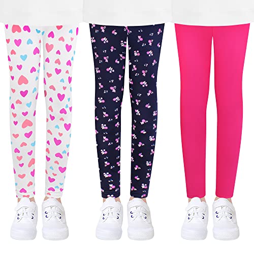 L&K-II 3er Pack Kinder Leggings Mädchen Tanzhosen Baby Leggings Turnhosen Baumwolle Rosa Herz Blume 4539-B-110/116 von L&K-II