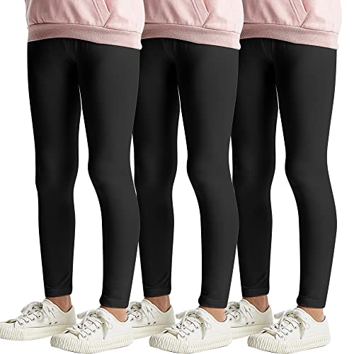 L&K-II 3er Pack Kinderleggings Basic Uni Farbe Mädchen Baby Leggins Fitness Hose Baumwolle 2708 Schwarz 110 von L&K-II