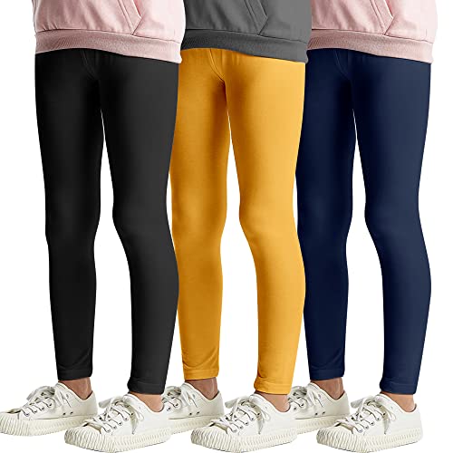 L&K-II 3er Pack Kinderleggings Basic Uni Farbe Mädchen Baby Leggins Fitness Hose Baumwolle 2708 Schwarz Gelb Marine Blau 110 von L&K-II