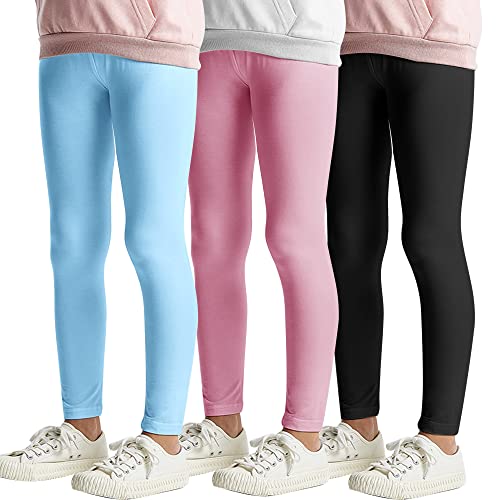L&K-II 3er Pack Kinderleggings Basic Uni Farbe Mädchen Baby Leggins Fitness Hose Baumwolle 2708 Schwarz Pink Hellblau 110 von L&K-II