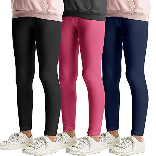 L&K-II 3er Pack Kinderleggings Basic Uni Farbe Mädchen Baby Leggins Fitness Hose Baumwolle 2708 Schwarz Pink Marine Blau 134 von L&K-II