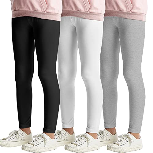 L&K-II 3er Pack Kinderleggings Basic Uni Farbe Mädchen Baby Leggins Fitness Hose Baumwolle 2708 Schwarz Weiß Grau 110 von L&K-II