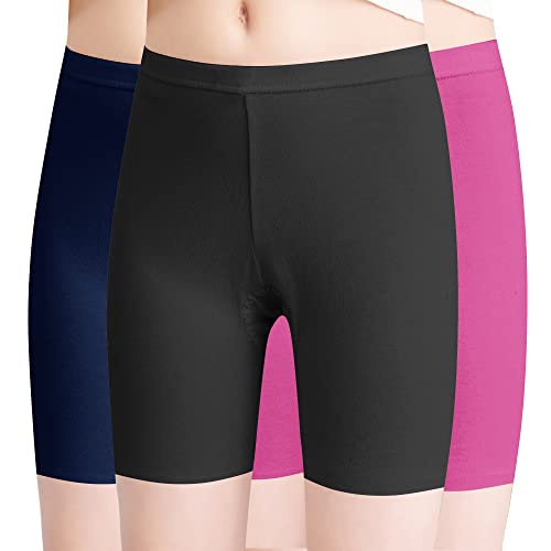 L&K-II 3er Pack Mädchen Leggings Kurz Radlerhose aus Baumwolle Sommer Shorts Uni Farbe Schwarz Dunkelblau Rosa 134/140 von L&K-II