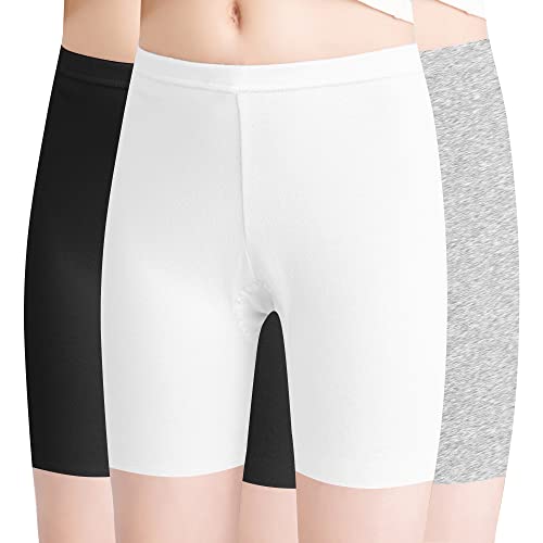 L&K-II 3er Pack Mädchen Leggings Kurz Radlerhose aus Baumwolle Sommer Shorts Uni Farbe Schwarz Weiß Grau 110/116 von L&K-II