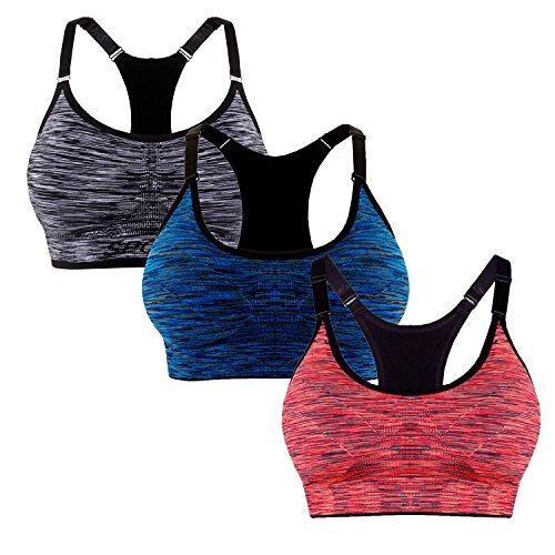 L&K-II 3er Pack Sport-BH Damen ohne Bügel Gepolstert Starker Halt verstellbare Träger Push UP Lauf Joggen Yoga BH Schwarz+Marineblau+Orange SM von L&K-II