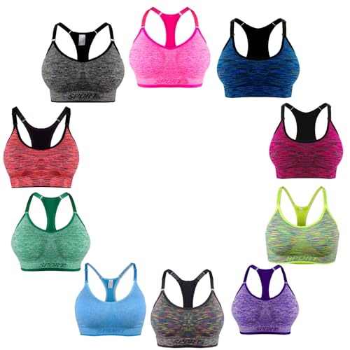 L&K-II 3er Pack Sport-BH Damen ohne Bügel Gepolstert Starker Halt verstellbare Träger Push UP Lauf Joggen Yoga BH Zufallprinzip LXL von L&K-II