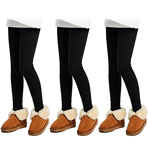 L&K-II 3er Pack Thermoleggings Mädchen Winter Leggings für Kinder Dicke Baumwolle mit Fleece gefütterte Kinder Hose 4610 Schwarz 110-116 von L&K-II