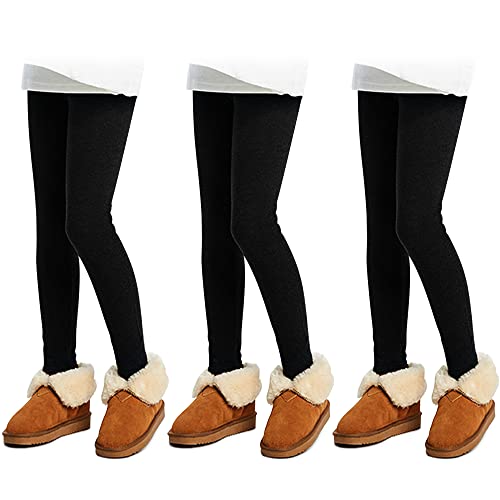 L&K-II 3er Pack Thermoleggings Mädchen Winter Leggings für Kinder Dicke Baumwolle mit Fleece gefütterte Kinder Hose 4610 Schwarz 158-164 von L&K-II