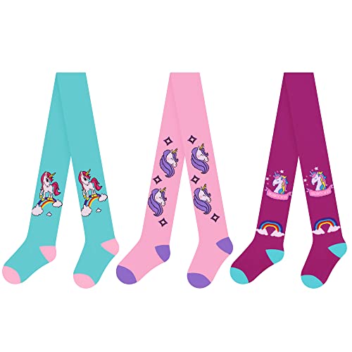 L&K-II 3er Strumpfhose Kinder Strickstrumpfhose für Mädchen mit unterschiedlichen Einhorn Mustern und Farben in Set 2730B 134-140 von L&K-II