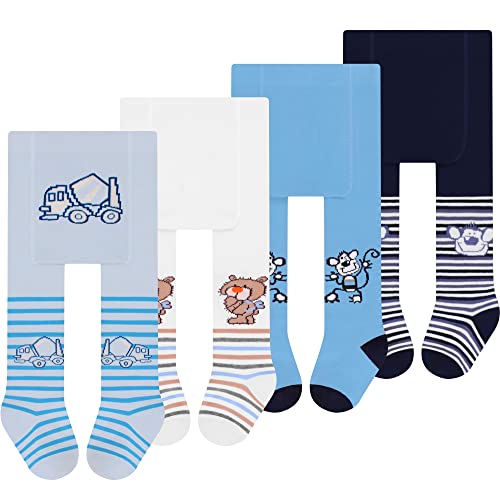 L&K-II 4er Pack Babystrumpfhose Strumpfhose für Baby Jungen mit Hund Löwen Affen Bären und Auto Motiv 2760B 56-62 von L&K-II