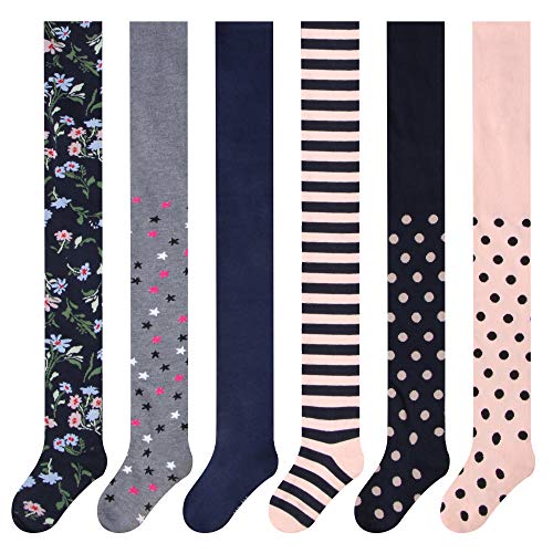 L&K-II 6er Kinder Strumpfhose Mädchen Strumpfhose Baby Strumpfhose für Mädchen Blumen Punkt Streifen Muster 6 Stück in Set 27257 146-152 von L&K-II