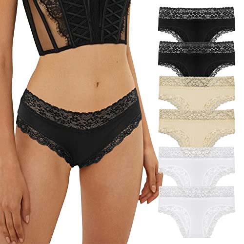 L&K-II 6er Pack Hipster Damen Panties mit sexy Spitze Panties Unterhose 3421BWH S/M von L&K-II