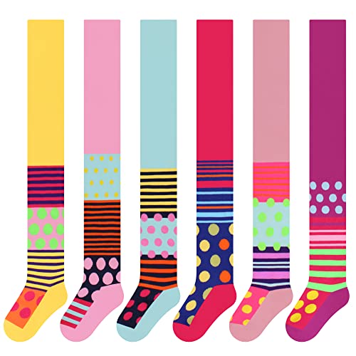 L&K-II 6er Strumpfhose für Mädchen verstärkte Baumwolle Kinder Strumpfhose blickdicht Mädchen Strumpfhosen mit Punkte und Streifen Mustern Mehrfarbig 2728 98-104 von L&K-II