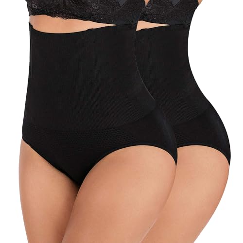 L&K-II Bauchweg Unterhose Damen Shapewear Miederhose Hohe Taille Miederslips Body Shaper Figurformende Unterwäsche 2er Pack Schwarz M/L von L&K-II