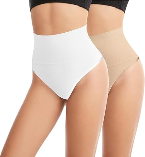 L&K-II 2er Shapewear Damen Bauchweg Figurformend Miederhose Miederpants String Bauchkontrolle Nahtlos Unterhose Body Shaper Hohe Taille Unterwäsche Shorts 3601 Haut+Weiß 2XL/3XL von L&K-II