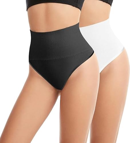 L&K-II 2er Shapewear Damen Bauchweg Figurformend Miederhose Miederpants String Bauchkontrolle Nahtlos Unterhose Body Shaper Hohe Taille Unterwäsche Shorts 3601 Schwarz+Weiß 2XL/3XL von L&K-II