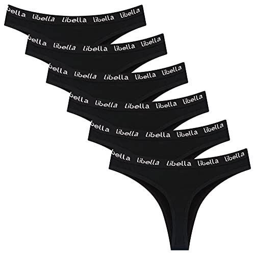 L&K-II Damen Tanga Strings aus Baumwolle Atmungsaktive Unterwäsche 6er Pack 3207 Schwarz XL von L&K-II