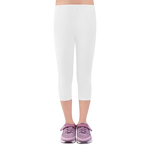 L&K-II Kinder Mädchen Leggings 3/4 Mädchen Hose Capri-Hose aus Baumwolle Schulkleidung 122-128 2723 Weiß von L&K-II